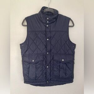 Banana Republic Quilted Puffer Vest Women Small Navy Blue Full Snap/Zip Pockets